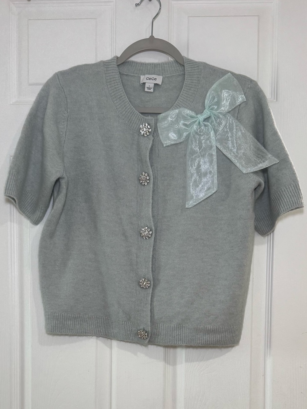 Knit Bow with Jeweled Buttons Cardigan
